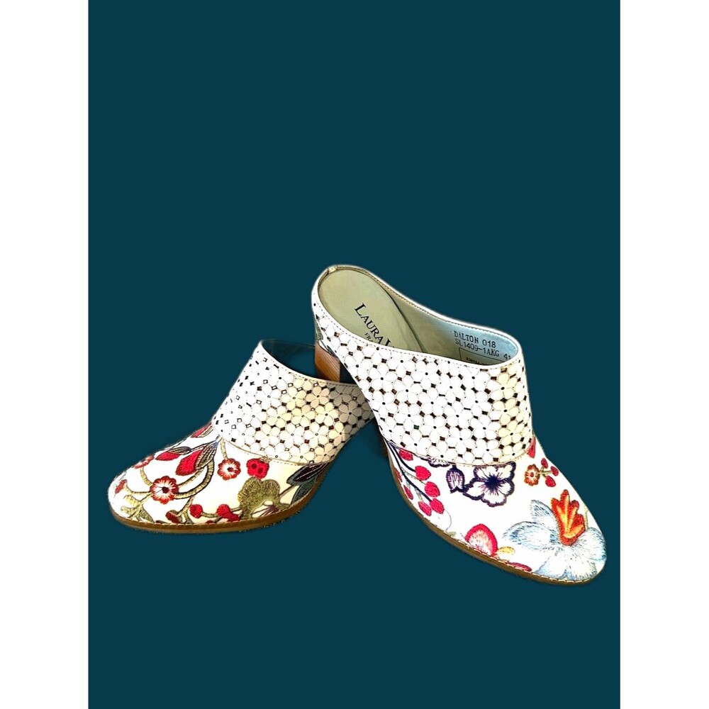 Laure Vita France White Floral Mules - Size 41